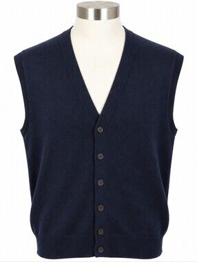 Kallspin Men's Navy Blue Cashmere Wool Blend Sweater Vest Sz XL Preppy Academia